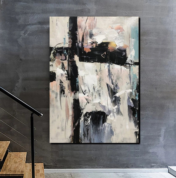Black and White Impasto Paintings, Contemporary Modern Art, Bedroom Abstract Art Ideas, Buy Wall Art Online, Palette Knife Abstract Paintings-ArtWorkCrafts.com