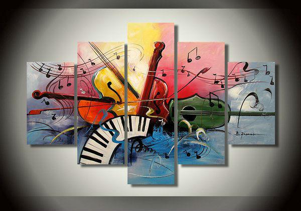 Abstract Canvas Painting, Large Paintings for Living Room, Acrylic Painting on Canvas, 5 Piece Canvas Painting, Music Painting, Violin Painting-ArtWorkCrafts.com