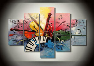 Abstract Canvas Painting, Large Paintings for Living Room, Acrylic Painting on Canvas, 5 Piece Canvas Painting, Music Painting, Violin Painting-ArtWorkCrafts.com