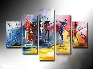 5 Piece Abstract Painting, Large Painting on Canvas, Cellist Painting, Flute Player, Drummer Painting, Modern Acylic Paintings, Buy Paintings Online-ArtWorkCrafts.com