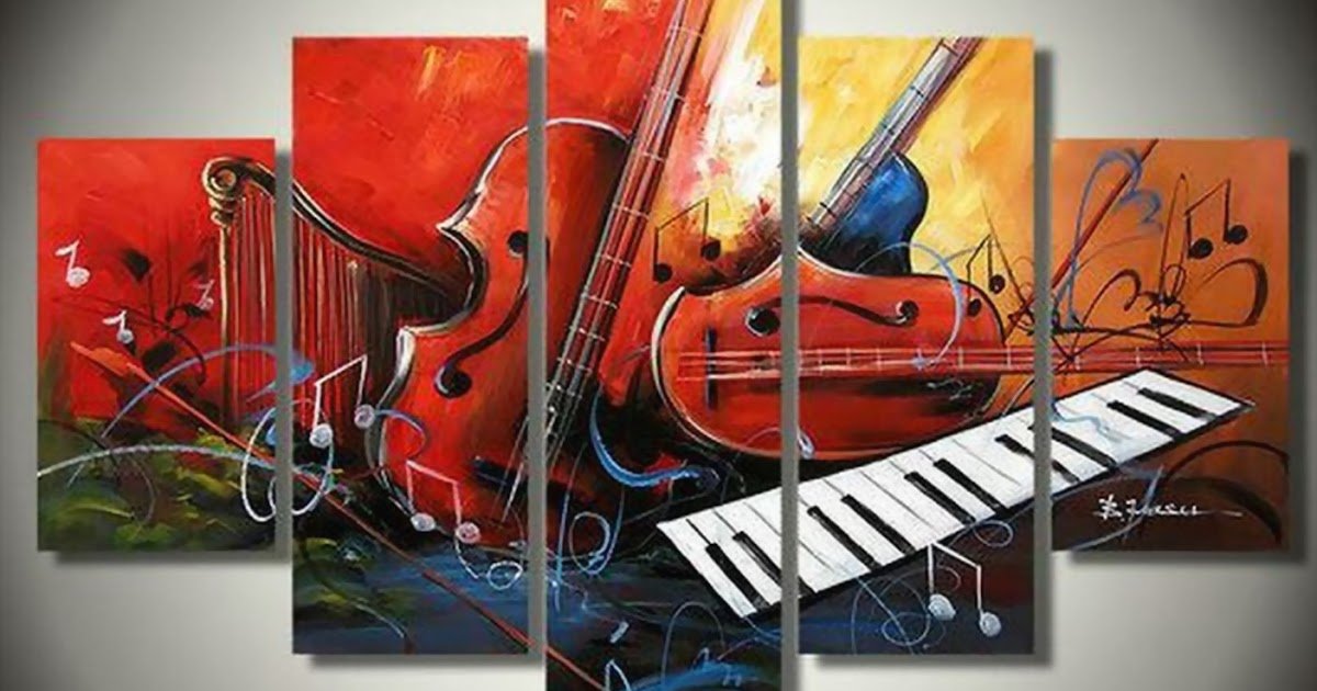 Music Abstract Painting, Electronic Organ Painting, Violin Painting, Harp, 5 Piece Abstract Painting-ArtWorkCrafts.com