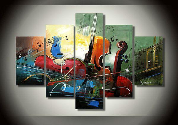 5 Piece Abstract Art Painting, Cello Painting, Modern Acrylic Painting, Violin Painting, Bedroom Abstract Paintings-ArtWorkCrafts.com