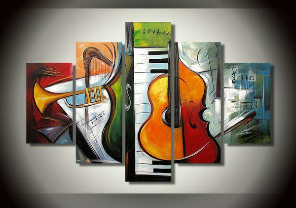 Violin Painting, Music Painting, 5 Piece Abstract Wall Art Paintings, Extra Large Wall Paintings on Canvas, Living Room Modern Art-ArtWorkCrafts.com