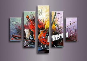 Guitar Painting, Violin Painting, Electronic Organ Painting, 5 Piece Modern Wall Art, Extra Large Art-ArtWorkCrafts.com