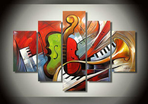 Music Painting, Simple Modern Painting, Living Room Paintings, 5 Piece Modern Wall Art Paintings, Extra Large Painting on Canvas-ArtWorkCrafts.com