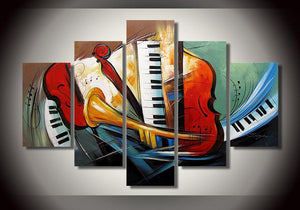 Electronic Organ Painting, Horn, Violin Painting, 5 Piece Modern Wall Art, Extra Large Painting-ArtWorkCrafts.com