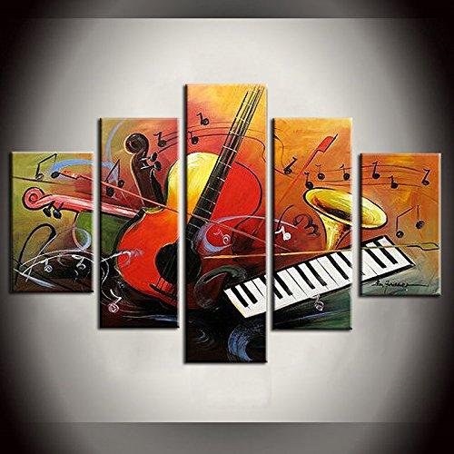 5 Piece Canvas Art Paintings, Violin Musical Instruction Painting, Abstract Canvas Painting, Electronic Organ Painting, Modern Paintings-ArtWorkCrafts.com
