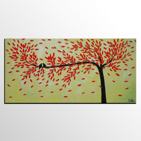 Abstract Art Painting, Love Birds Painting, Framed Artwork for Sale, Dining Room Wall Art, Canvas Art-ArtWorkCrafts.com