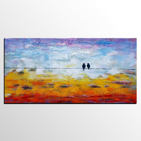 Modern Art, Contemporary Artwork, Love Birds Painting, Abstract Art Painting, Wedding Gift-ArtWorkCrafts.com