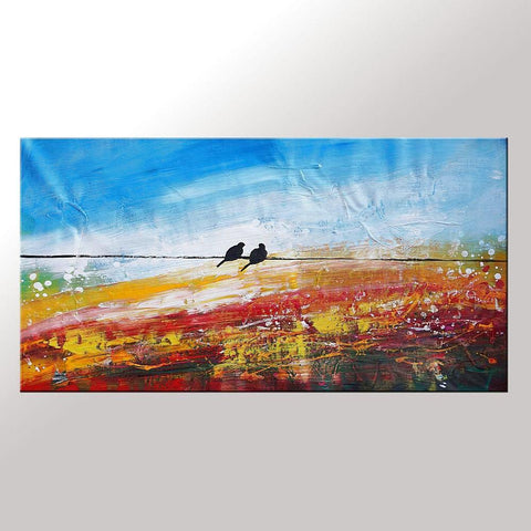 Modern Art, Love Birds Painting, Art for Sale, Abstract Art Painting, Bedroom Wall Art, Canvas Artwork-ArtWorkCrafts.com