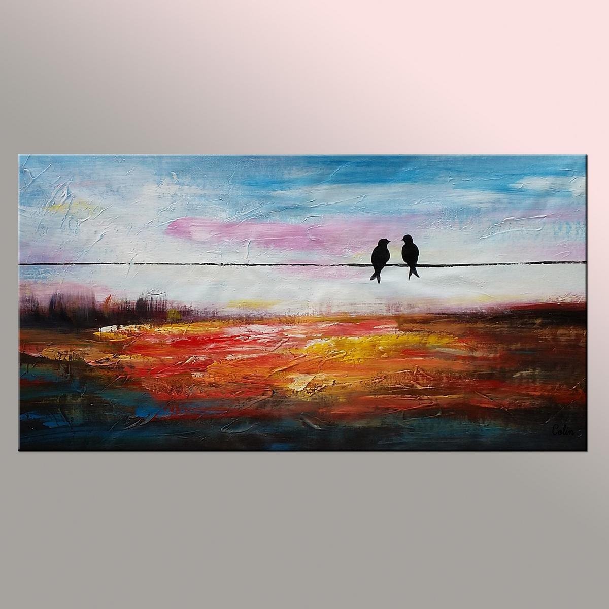 Contemporary Abstract Artwork, Wall Art, Modern Art, Love Birds Painting, Painting for Sale, Abstract Art Painting-ArtWorkCrafts.com