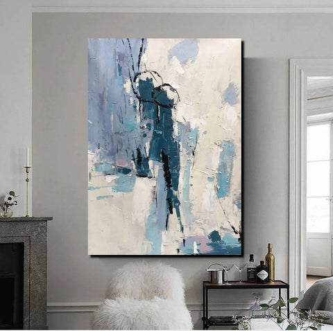 Living Room Abstract Paintings, Hand Painted Canvas Paintings, Large Wall Art Ideas, Heavy Texture Painting, Blue Modern Abstract Painting-ArtWorkCrafts.com