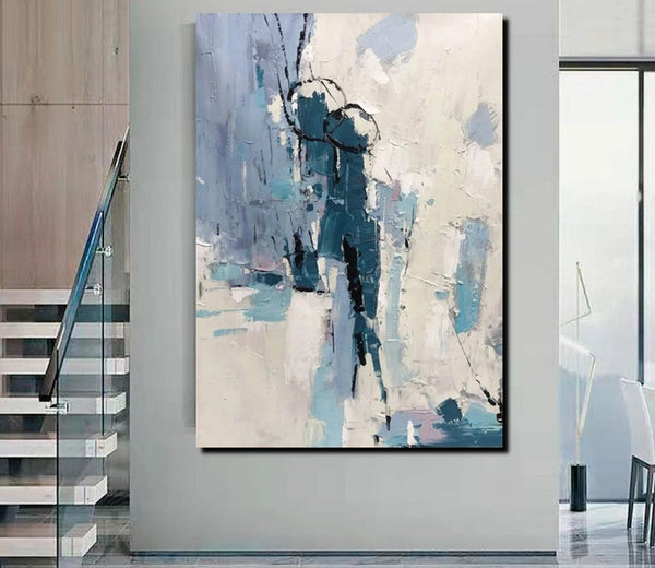 Living Room Abstract Paintings, Hand Painted Canvas Paintings, Large Wall Art Ideas, Heavy Texture Painting, Blue Modern Abstract Painting-ArtWorkCrafts.com