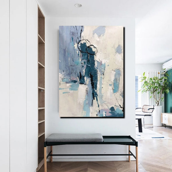 Living Room Abstract Paintings, Hand Painted Canvas Paintings, Large Wall Art Ideas, Heavy Texture Painting, Blue Modern Abstract Painting-ArtWorkCrafts.com