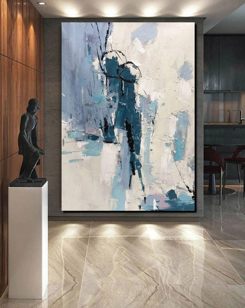 Living Room Abstract Paintings, Hand Painted Canvas Paintings, Large Wall Art Ideas, Heavy Texture Painting, Blue Modern Abstract Painting-ArtWorkCrafts.com
