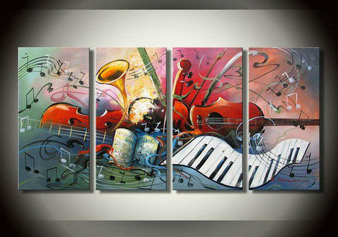 Violin Painting, Abstract Painting, Music Painting, 4 Panel Art Painting, Abstract Art on Canvas, Living Room Wall Art Paintings-ArtWorkCrafts.com