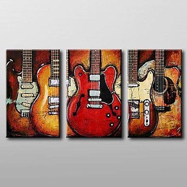 Modern Abstract Painting, 3 Piece Canvas Art, Red Abstract Painting, Electric Guitar Painting, Canvas Painting for Living Room-ArtWorkCrafts.com