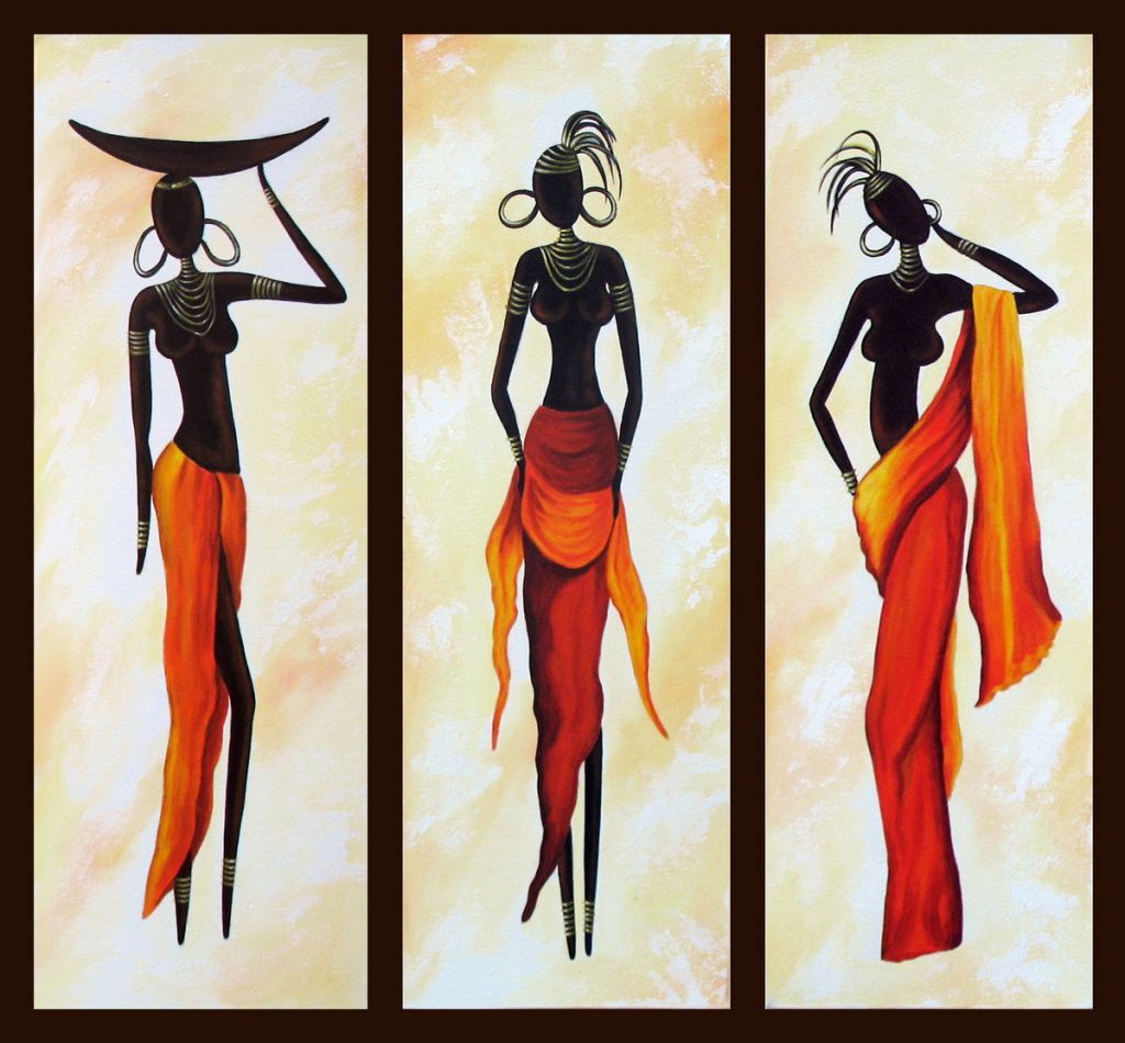 African Woman Painting, African Girl Painting, Abstract Figure Art, Dining Room Abstract Painting, Hand Painted Wall Art Paintings-ArtWorkCrafts.com