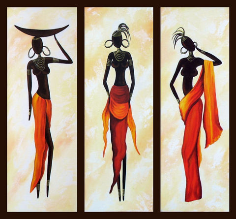 African Woman Painting, African Girl Painting, Abstract Figure Art, Dining Room Abstract Painting, Hand Painted Wall Art Paintings-ArtWorkCrafts.com