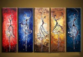5 Piece Canvas Paintings, Ballet Dancer Painting, Dancing Girl Painting, Abstract Painting for Dining Room, Abstract Acrylic Painting on Canvas-ArtWorkCrafts.com