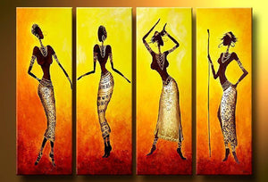 African Girl Painting, 4 Piece Canvas Art, African Woman Painting, Abstract Figure Painting, Abstract Paintings for Bedroom-ArtWorkCrafts.com