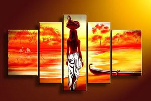 African Girl Painting, Sunset Painting, Extra Large Wall Art Paintings, African Woman Painting, African Acrylic Paintings, Buy Art Online-ArtWorkCrafts.com
