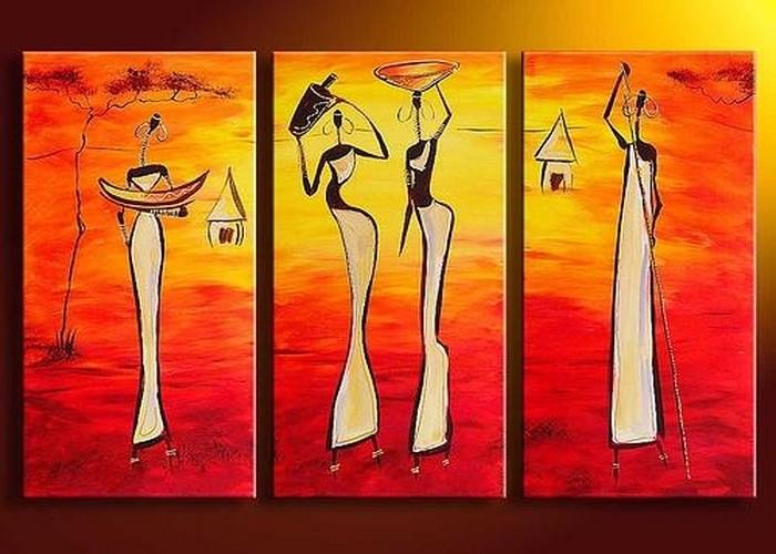 Bedroom Wall Art, African Woman Painting, African Girl Painting, Extra Large Art, 3 Piece Wall Art-ArtWorkCrafts.com