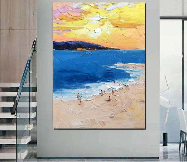 Large Wall Art Ideas for Bedroom, Landscape Canvas Painting, Heavy Texture Painting, Seashore Painting, Beach Painting, Large Paintings for Living Room-ArtWorkCrafts.com