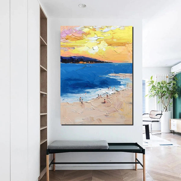 Large Wall Art Ideas for Bedroom, Landscape Canvas Painting, Heavy Texture Painting, Seashore Painting, Beach Painting, Large Paintings for Living Room-ArtWorkCrafts.com