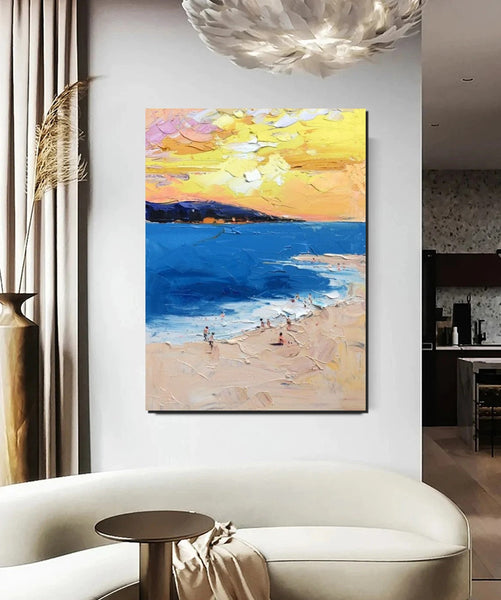 Large Wall Art Ideas for Bedroom, Landscape Canvas Painting, Heavy Texture Painting, Seashore Painting, Beach Painting, Large Paintings for Living Room-ArtWorkCrafts.com