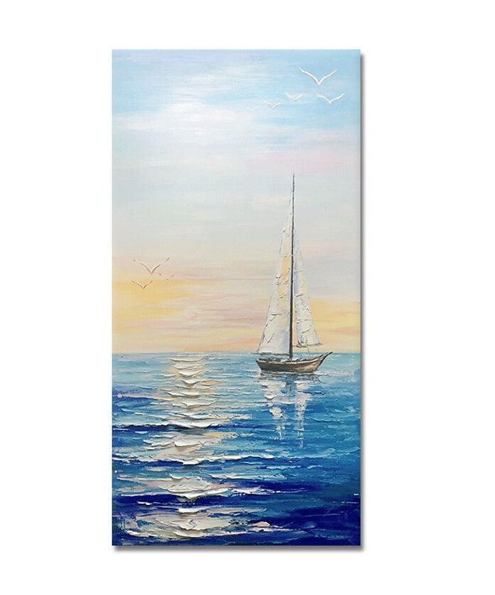 Sail Boat Seascape Painting, Heavy Texture Painting, Palette Knife Painting, Acrylic Painting on Canvas, Large Painting for Sale-ArtWorkCrafts.com