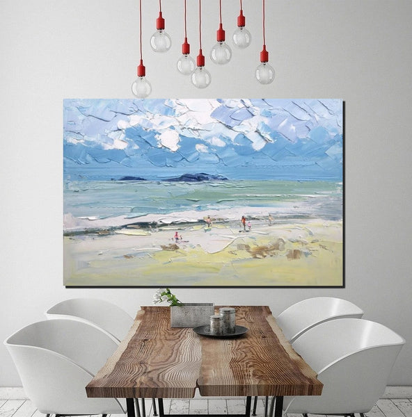 Seashore Beach Paintings, Living Room Canvas Art Ideas, Contemporary Abstract Art for Bedroom, Large Landscape Painting, Simple Modern Art-ArtWorkCrafts.com
