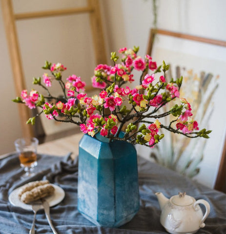 Creative Flower Arrangement Ideas for Home Decoration, Red Cherry Blossom, Sakura Flowers, Unique Artificial Flowers, Simple Artificial Floral for Dining Room-ArtWorkCrafts.com