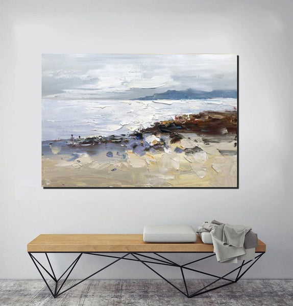Landscape Paintings for Living Room, Landscape Canvas Paintings, Abstract Landscape Paintings, Seashore Beach paintings, Heavy Texture Canvas Art-ArtWorkCrafts.com