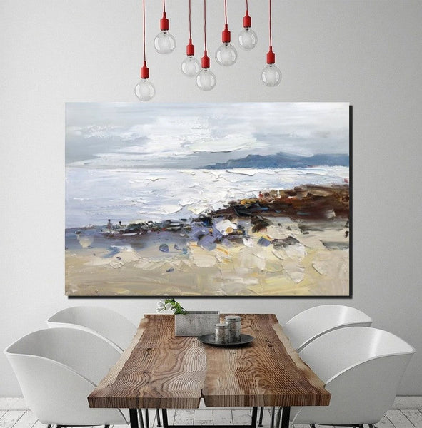 Landscape Paintings for Living Room, Landscape Canvas Paintings, Abstract Landscape Paintings, Seashore Beach paintings, Heavy Texture Canvas Art-ArtWorkCrafts.com