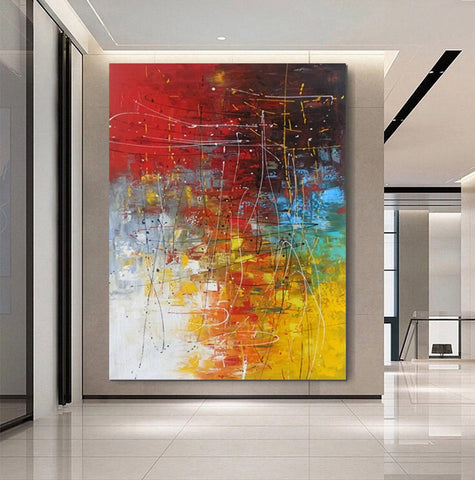Contemporary Canvas Artwork, Large Modern Acrylic Painting, Red Abstract Wall Art Paintings, Modern Art for Dining Room, Hand Painted Wall Art Painting-ArtWorkCrafts.com