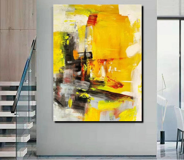 Large Canvas Paintings Behind Sofa, Acrylic Painting for Living Room, Yellow Contemporary Modern Art, Buy Large Paintings Online-ArtWorkCrafts.com
