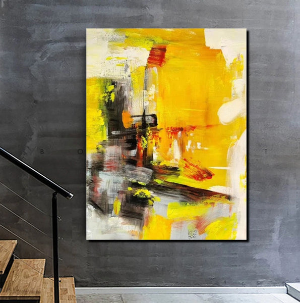 Large Canvas Paintings Behind Sofa, Acrylic Painting for Living Room, Yellow Contemporary Modern Art, Buy Large Paintings Online-ArtWorkCrafts.com