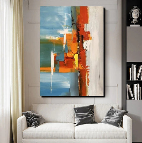 Abstract Paintings Behind Sofa, Heavy Texture Paintings for Living Room, Contemporary Modern Art, Buy Large Paintings Online-ArtWorkCrafts.com