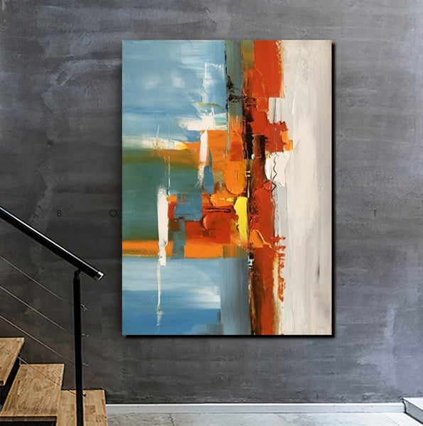 Abstract Paintings Behind Sofa, Heavy Texture Paintings for Living Room, Contemporary Modern Art, Buy Large Paintings Online-ArtWorkCrafts.com
