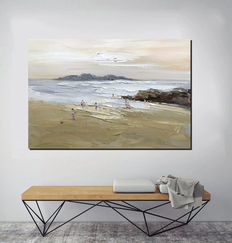 Acrylic Paintings on Canvas, Beach Seashore Paintings, Large Paintings for Bedroom, Landscape Painting for Living Room, Palette Knife Paintings-ArtWorkCrafts.com