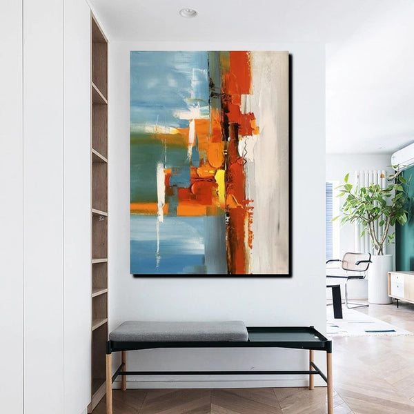 Abstract Paintings Behind Sofa, Heavy Texture Paintings for Living Room, Contemporary Modern Art, Buy Large Paintings Online-ArtWorkCrafts.com