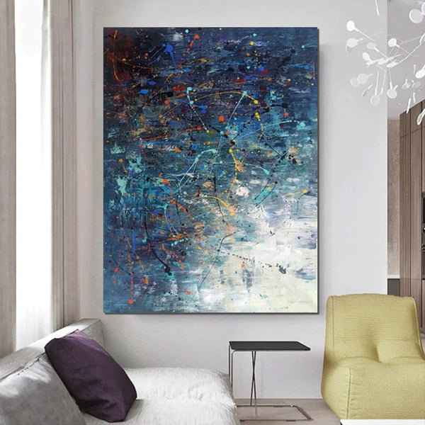 Extra Large Paintings for Living Room, Hand Painted Wall Art Paintings, Blue Abstract Acrylic Painting, Modern Abstract Art for Dining Room-ArtWorkCrafts.com