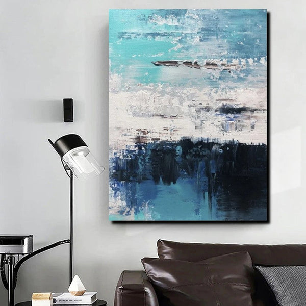 Blue Abstract Paintings, Acrylic Paintings for Bedroom, Contemporary Canvas Wall Art, Buy Large Paintings Online-ArtWorkCrafts.com
