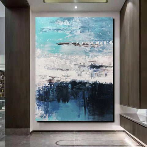 Blue Abstract Paintings, Acrylic Paintings for Bedroom, Contemporary Canvas Wall Art, Buy Large Paintings Online-ArtWorkCrafts.com