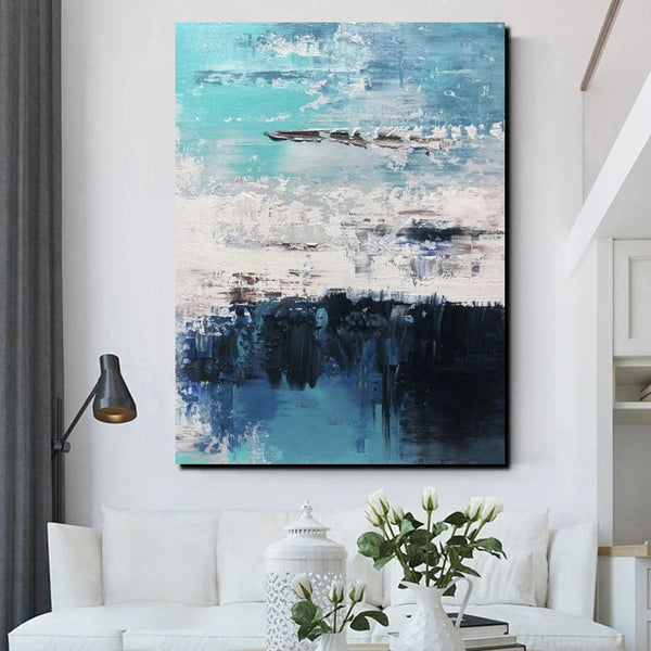 Blue Abstract Paintings, Acrylic Paintings for Bedroom, Contemporary Canvas Wall Art, Buy Large Paintings Online-ArtWorkCrafts.com