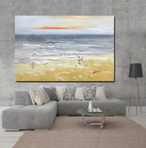 Acrylic Paintings for Living Room, Landscape Canvas Paintings, Abstract Landscape Paintings, Seashore Painting, Beach paintings, Heavy Texture Canvas Art-ArtWorkCrafts.com