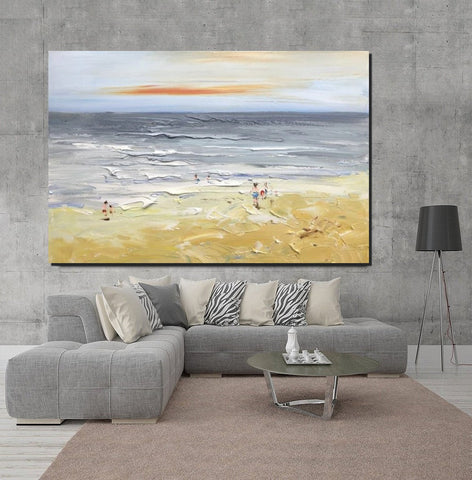 Acrylic Paintings for Living Room, Landscape Canvas Paintings, Abstract Landscape Paintings, Seashore Painting, Beach paintings, Heavy Texture Canvas Art-ArtWorkCrafts.com