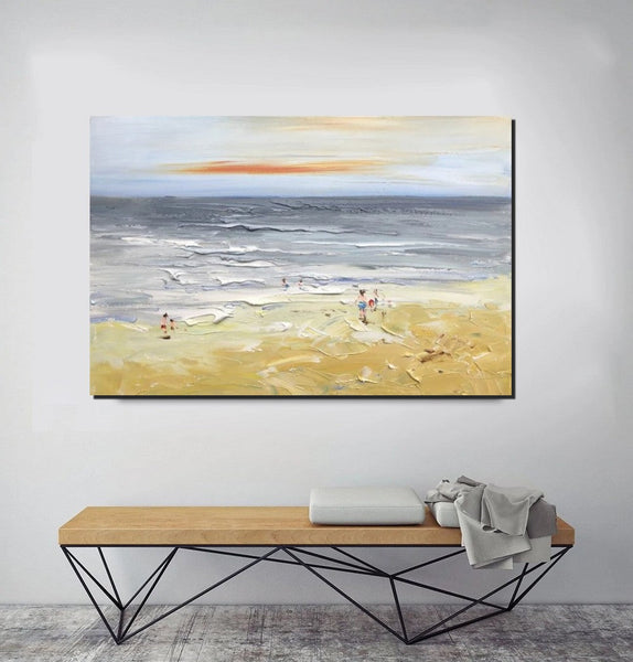 Acrylic Paintings for Living Room, Landscape Canvas Paintings, Abstract Landscape Paintings, Seashore Painting, Beach paintings, Heavy Texture Canvas Art-ArtWorkCrafts.com