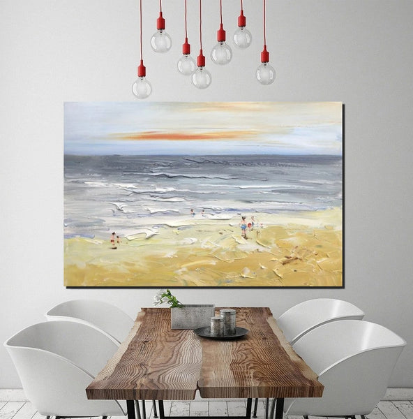 Acrylic Paintings for Living Room, Landscape Canvas Paintings, Abstract Landscape Paintings, Seashore Painting, Beach paintings, Heavy Texture Canvas Art-ArtWorkCrafts.com